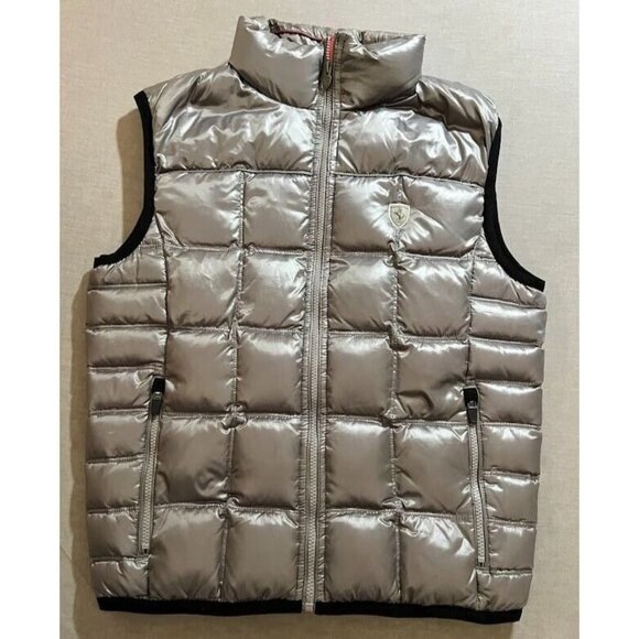 Ferrari‎ Puffer Vest Womens Large Full Zip Logo Silver Scuderia Sleeveless. - Picture 1 of 11